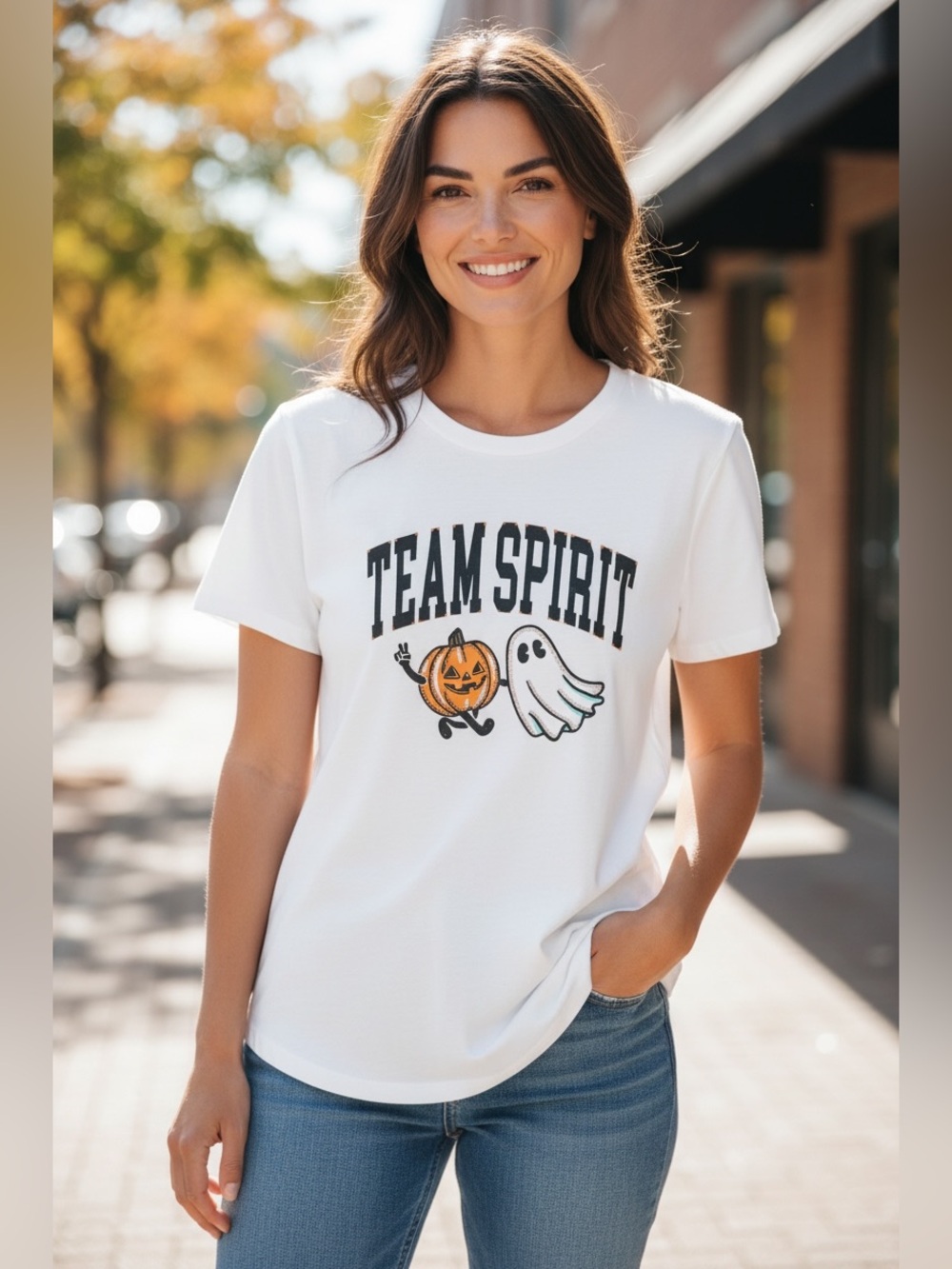Old Navy White 'Team Spirit' Halloween Graphic Tee